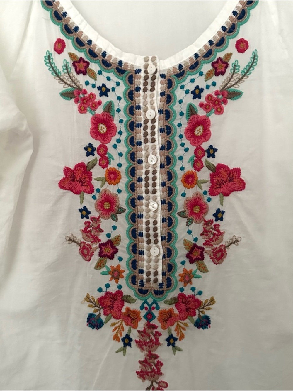 Johnny Was White Embroidered Floral Tunic with Multicolor Accents - Picture 3 of 5